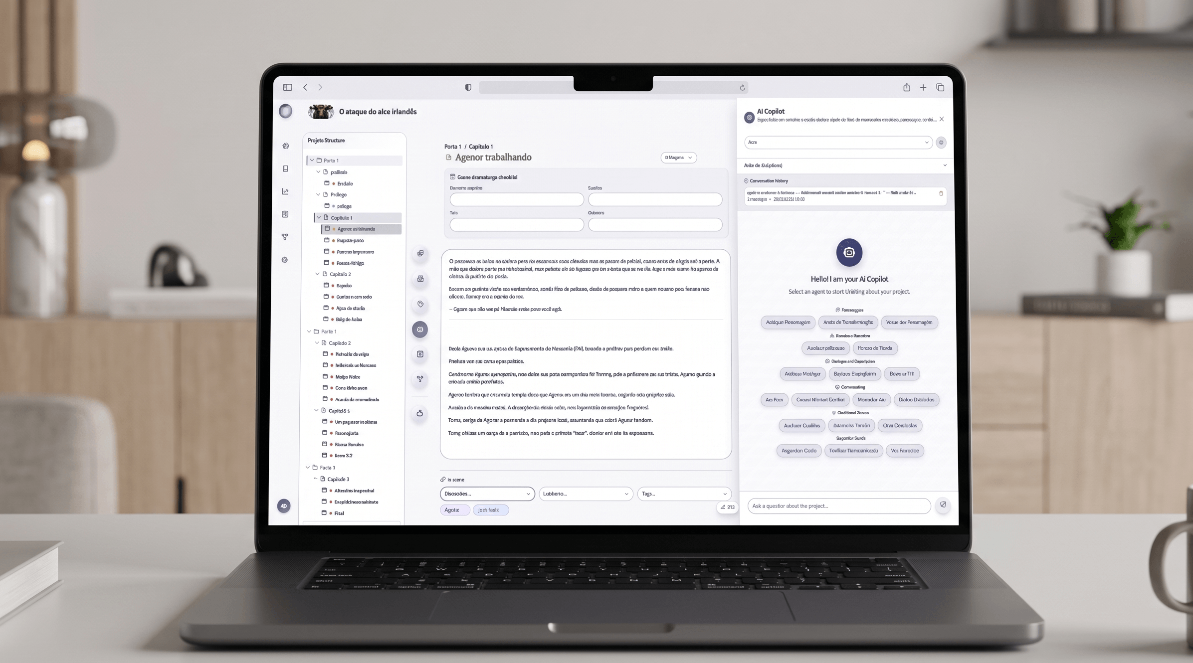 Aurora writing editor with built-in AI shown on a laptop
